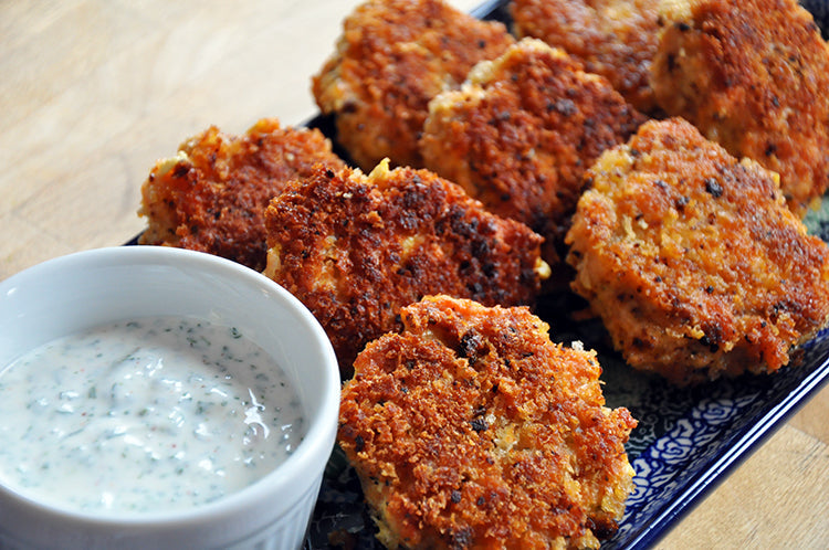 Wulf's Kitchen: Salmon Fish Cakes with Yogurt Herb Dipping Sauce