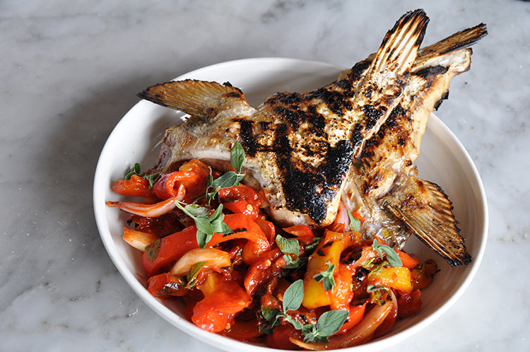 Chef Box Series: Striped Bass Collars with Pepperonata