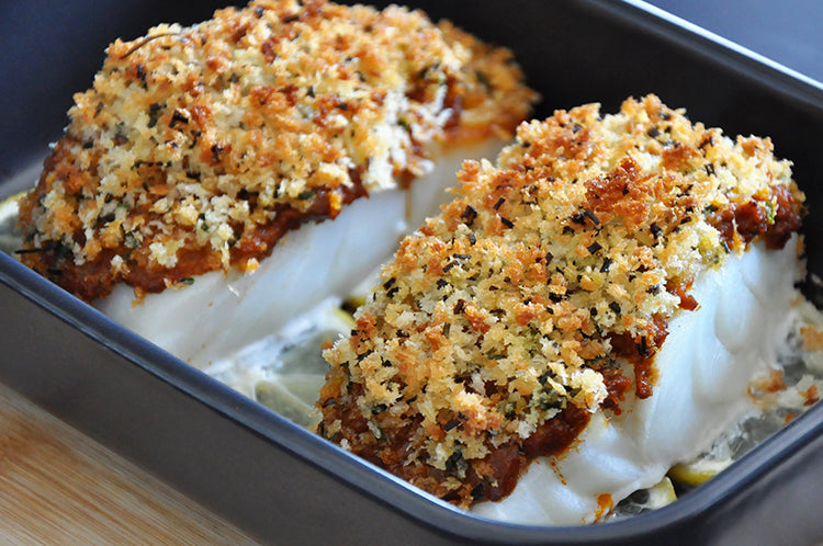 Wulf's Kitchen: Baked Cod with Sun-dried Tomato Pesto and Breadcrumbs