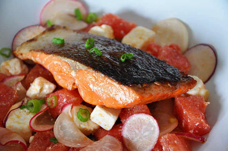 Wulf's Kitchen: Sockeye Salmon with Watermelon, Feta, and Radish Salad
