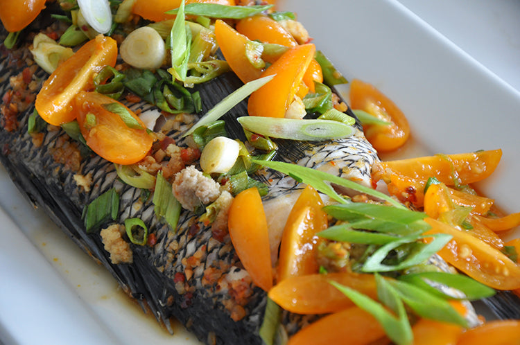 Wulf's Kitchen: Steamed Whole Black Sea Bass with Tomato, Ginger & Scallion Salsa