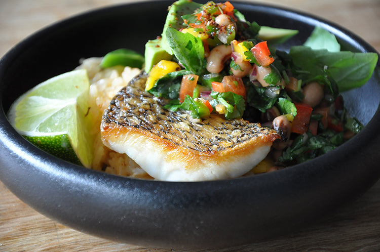 Wulf's Kitchen: Black Sea Bass with Black-Eyed Pea Salsa and Chili Lime Rice