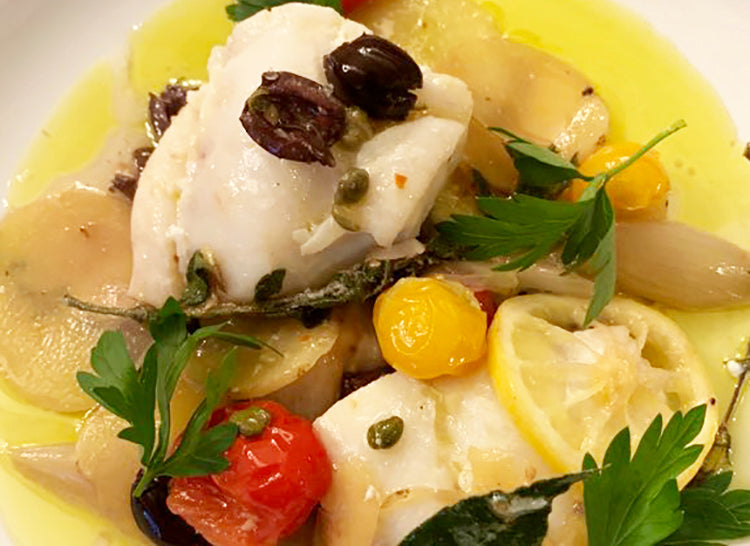 Chefs at Home: Oil-Poached Cod With Tomatoes, Olives, Capers and Potatoes