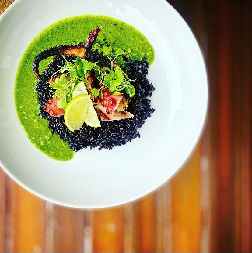 Chefs at Home: Charred Green Curry Octopus with Black Rice