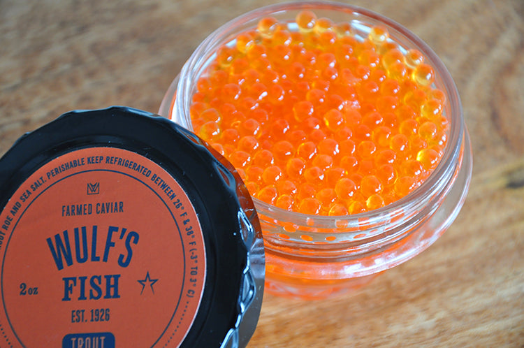 Wulf's Fish Rainbow Trout Roe - 2 oz Jar - Smoked Trout Online